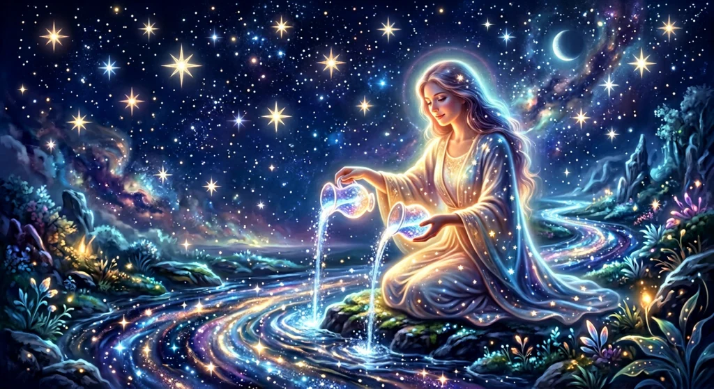 Arcana 17 The Star destiny matrix — glowing figure pouring star water representing hope healing and inspiration