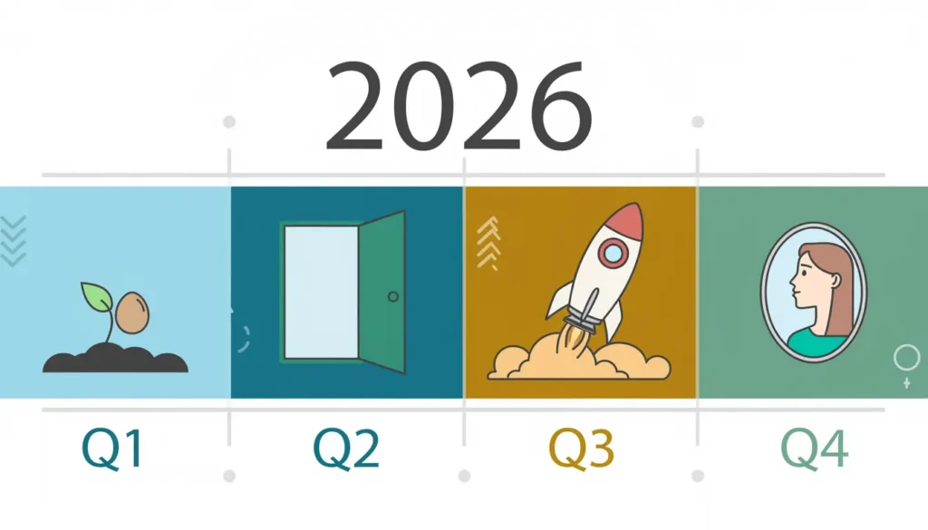 Personal Year Number 1 in 2026 — quarterly guide showing planning, momentum, execution, and reflection phases